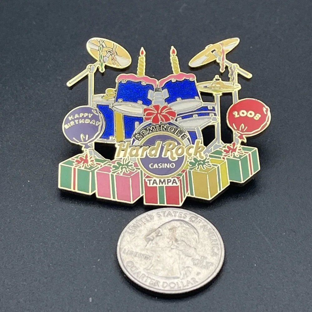 2008 Hard‎ Rock Casino Happy Birthday Drum Set Seminole Tampa VIP Lapel Hat Pin